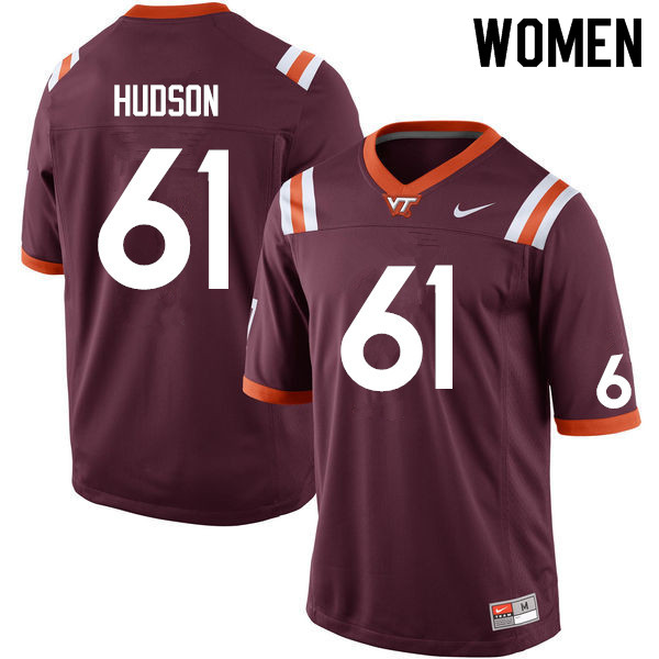 Women #61 Bryan Hudson Virginia Tech Hokies College Football Jerseys Sale-Maroon